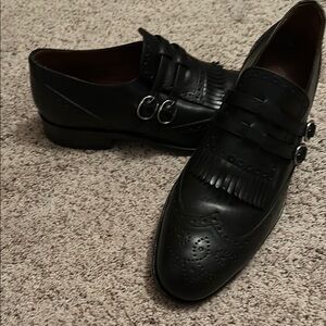 Massimo Matteo Men's Black Leather Dress Shoes Double Monk Strap w/Kiltie RARE